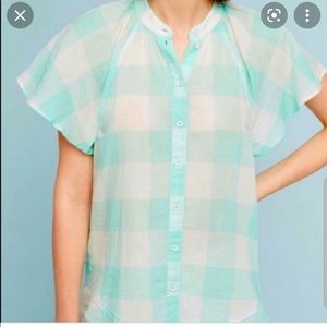 Maeve Anthropologie Mint Plaid Button Up Blouse Small. NWT
